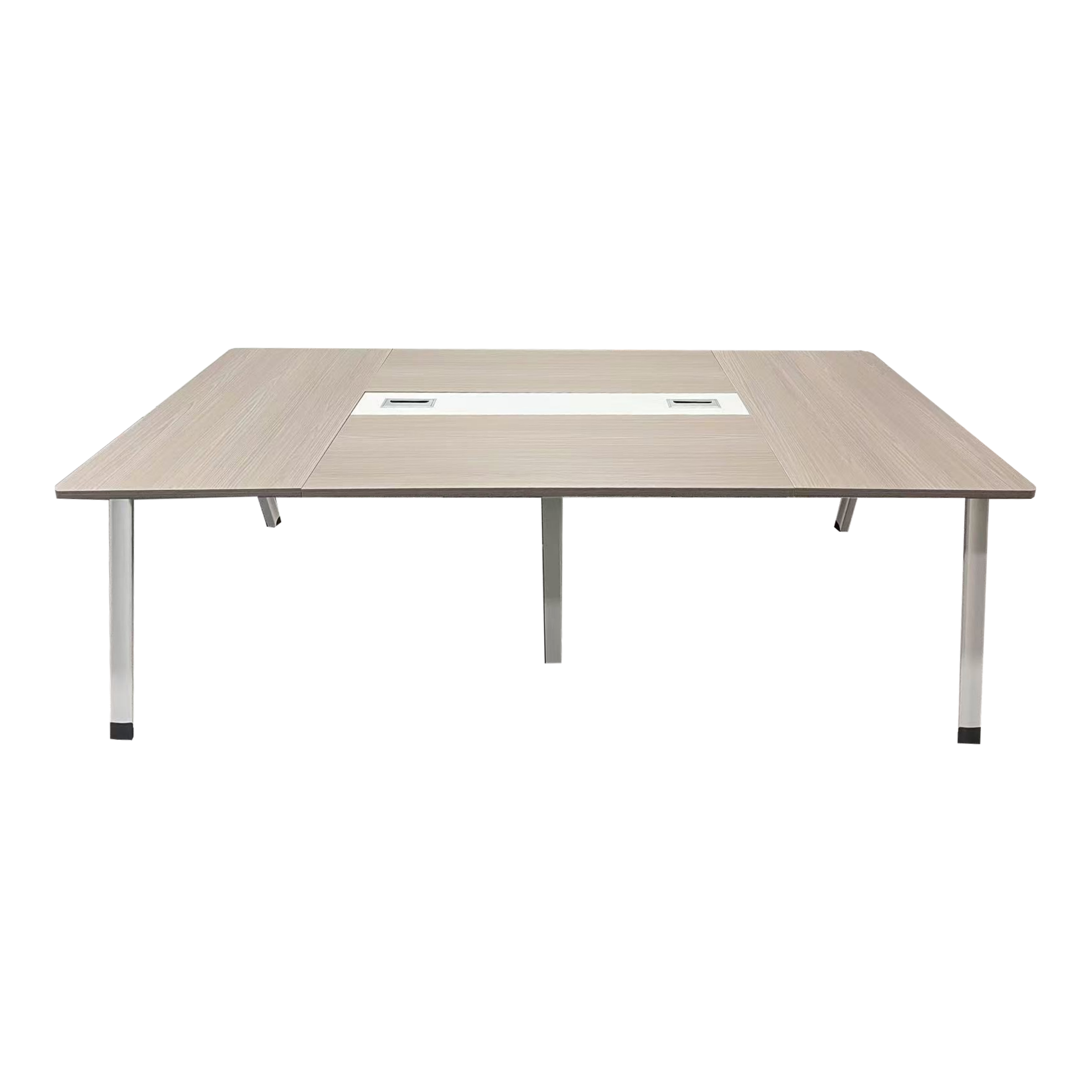 Голема правоаголна конференциска маса Conference table Xenne во сиво-бела боја со дебела зајакната површина и архитектонски стабилна деловна база