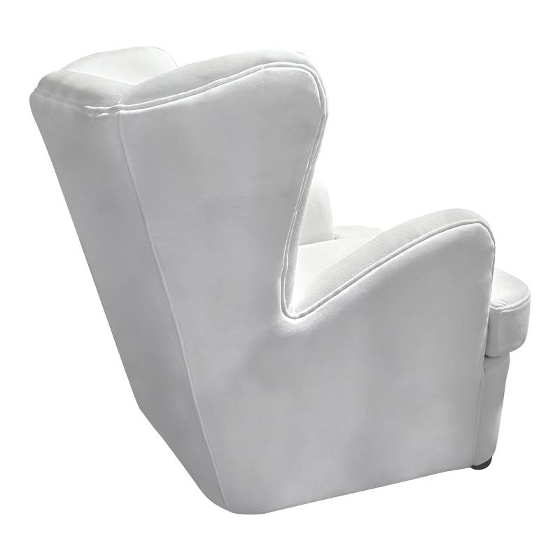 Луксузна бела кадифена фотелја Auraflux со мека текстура и ергономски дизајн