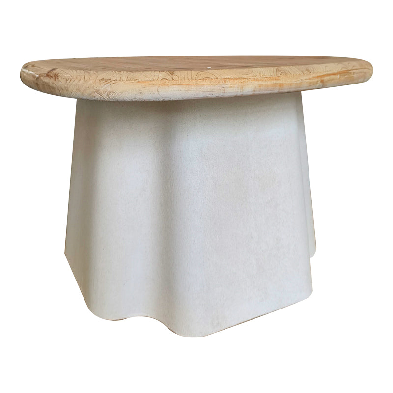 Модерна, естетска и уникатна тркалезна клупска маса Coffee Table Rest со горна површина во природна нијанса на дрво и зајакната естетска шасија во екри боја