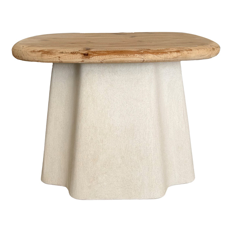 Модерна, естетска и уникатна тркалезна клупска маса Coffee Table Rest со горна површина во природна нијанса на дрво и зајакната естетска шасија во екри боја