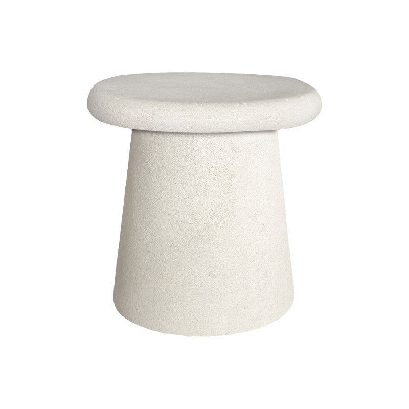 Модерна, естетска и уникатна тркалезна помошна маса Side Table Ridic во чиста бела боја со мазна горна површина и стабилна паметна архитектура