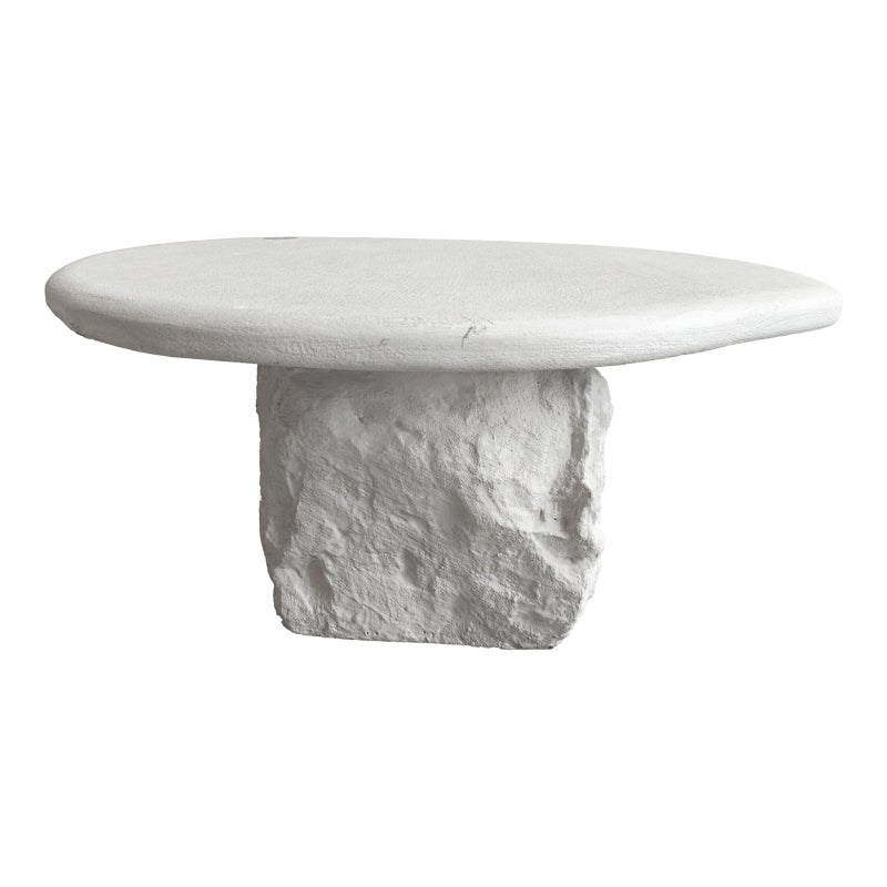 Модерна, естетска и уникатна тркалезна клупска маса Coffee Table Sapeleic во чиста бела боја со мазна горна површина и стабилна паметна архитектура