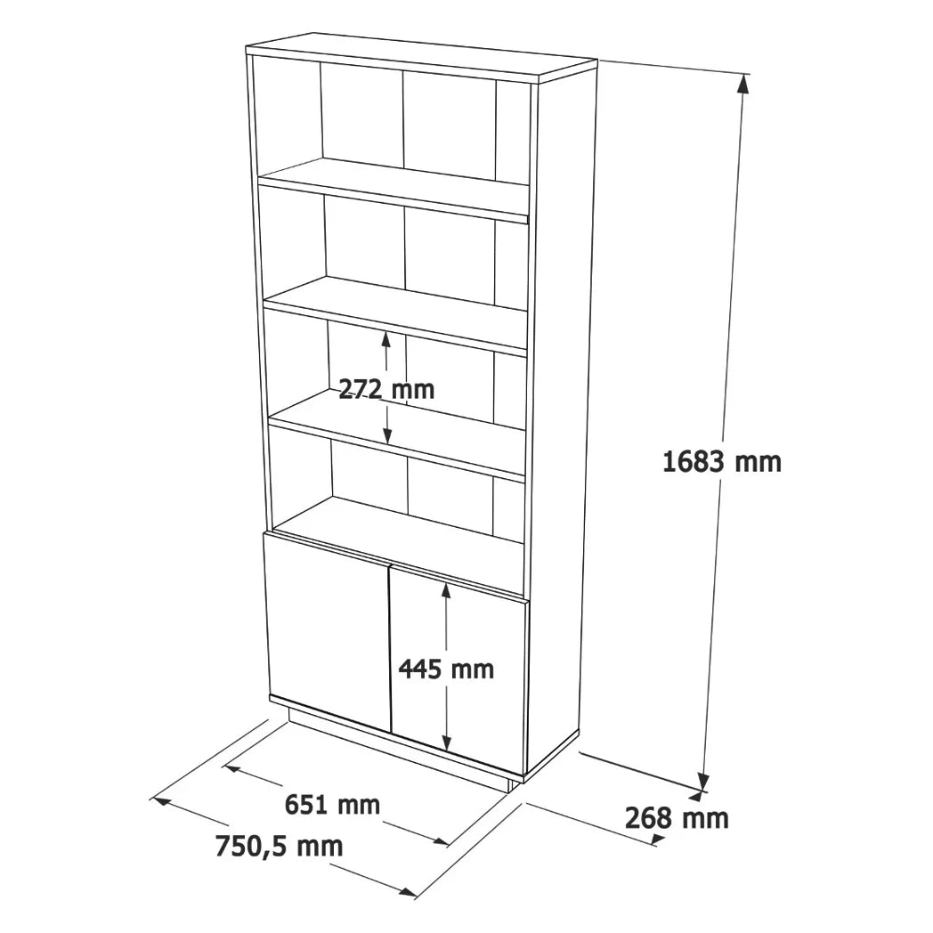 COMBINED VERTICAL BOOKCASE CREMONA WITH 2 DOORS – ANTHRACITE &amp; ATLANTIC OAK