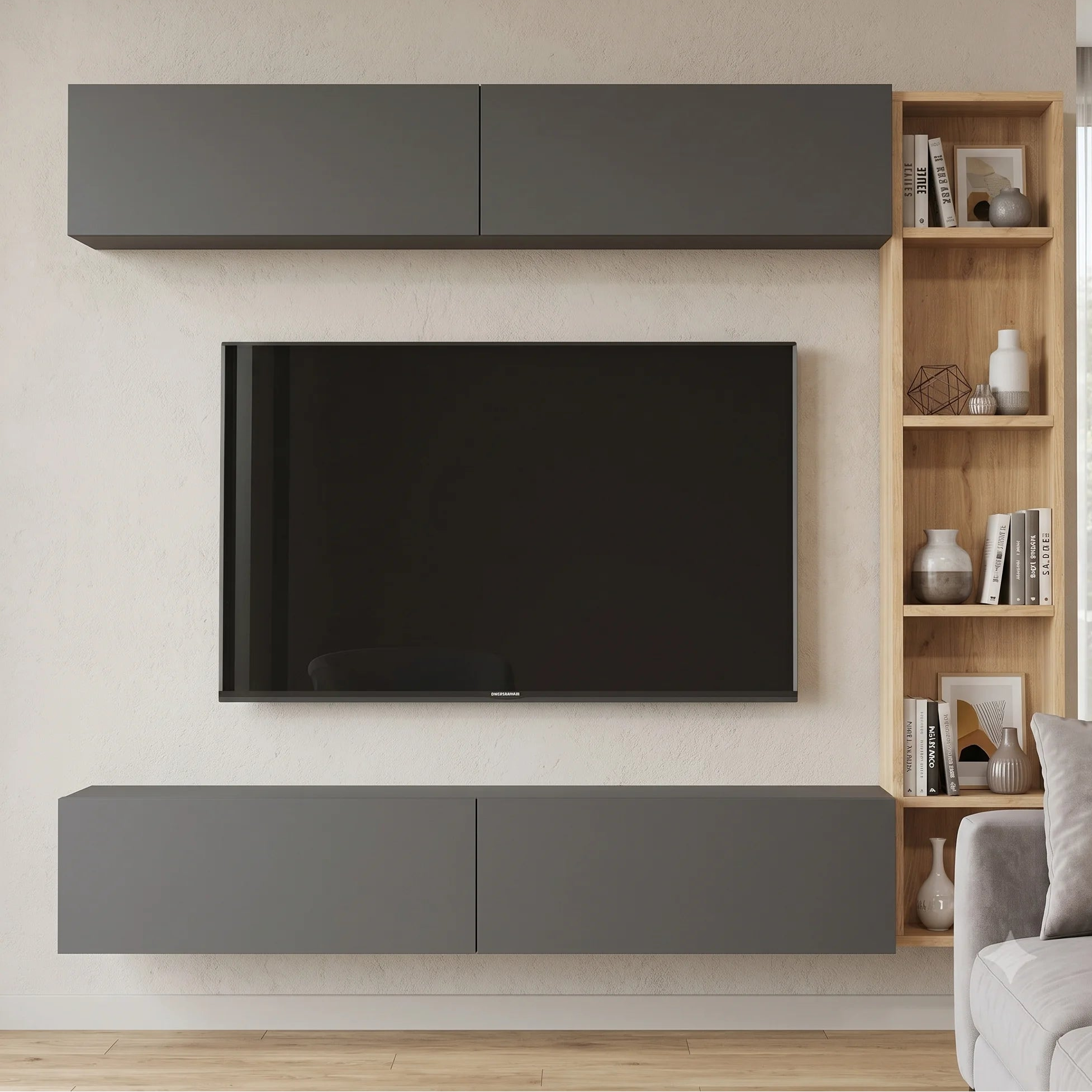 WALL-MOUNTED TV SET SAN REMO – ANTHRACITE/ OAK (170 CM)