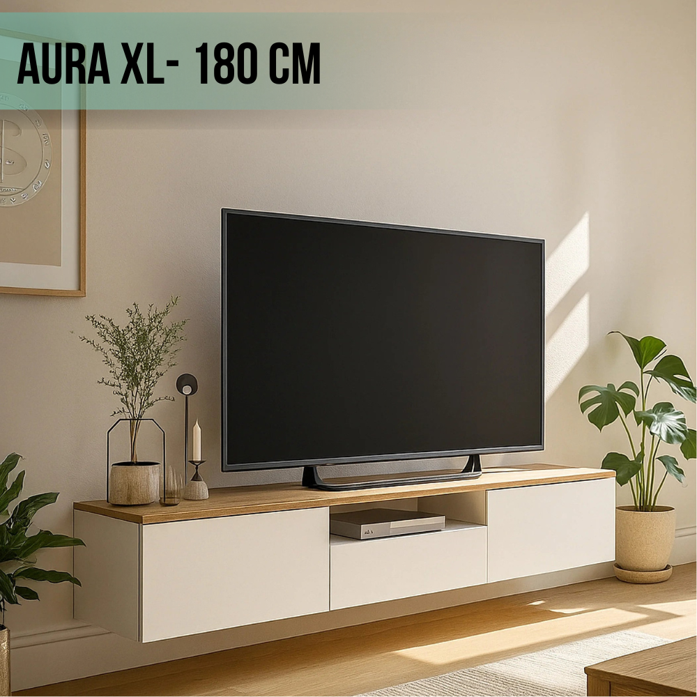 ТВ КОМОДА AURA (ВИСЕЧКИ МОДЕЛ) –  БЕЛО - СОНОМА (180CM)