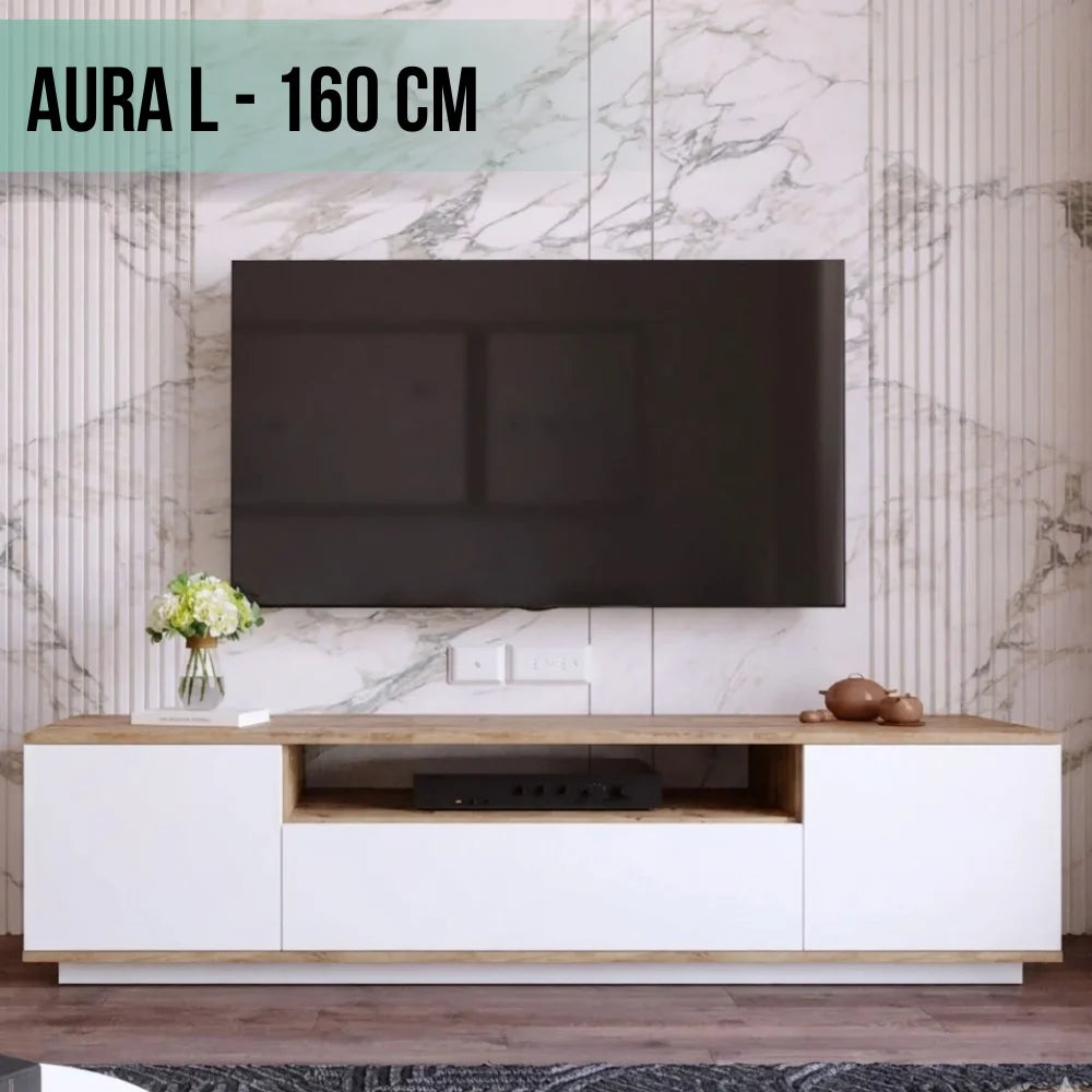 ТВ Комода Aura L – Сонома/Бело 160цм