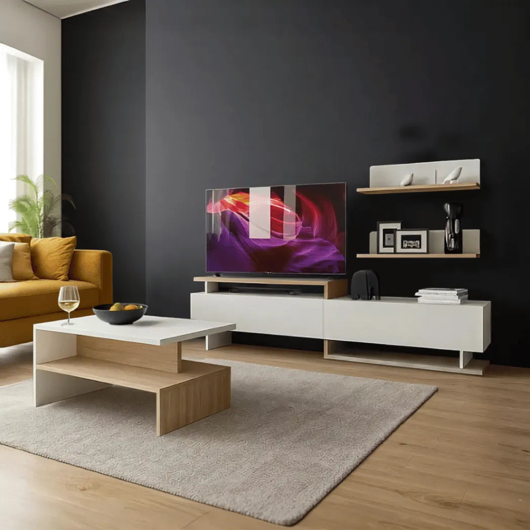 LUXURY LIVING ROOM SET AMELI – WHITE/ ATLANTIC (TV CABINET + COFFEE TABLE)