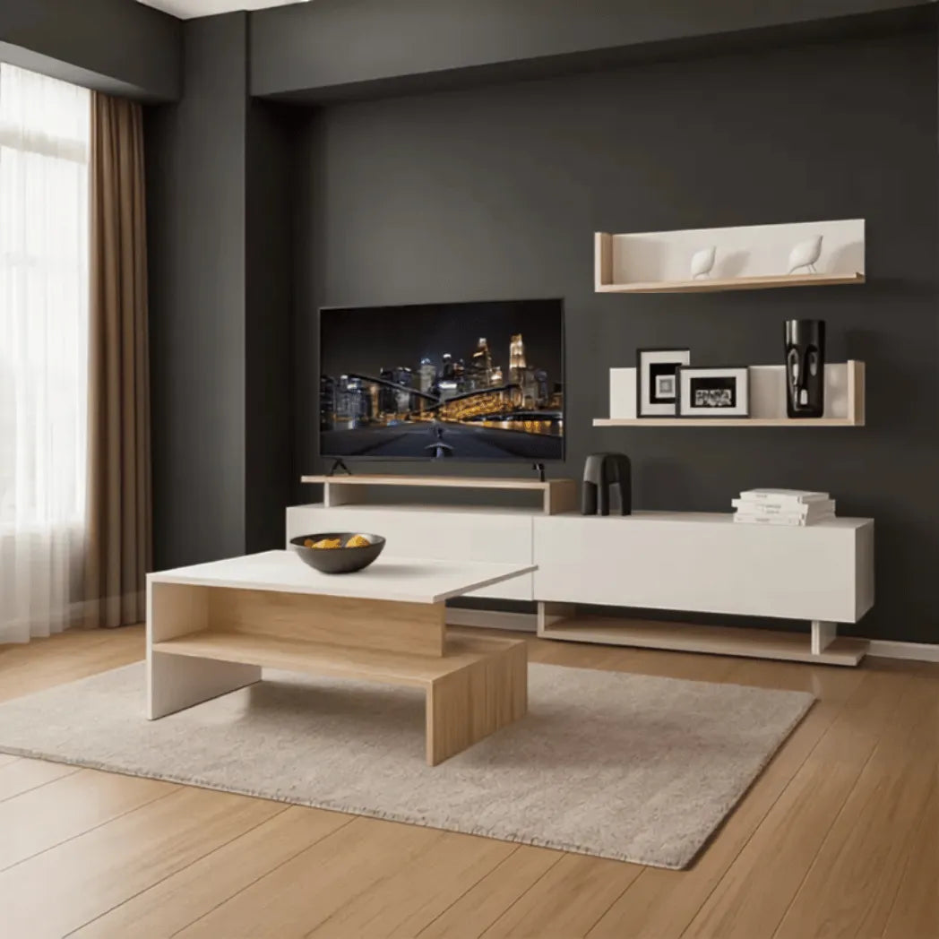 LUXURY LIVING ROOM SET AMELI – WHITE/ ATLANTIC (TV CABINET + COFFEE TABLE)