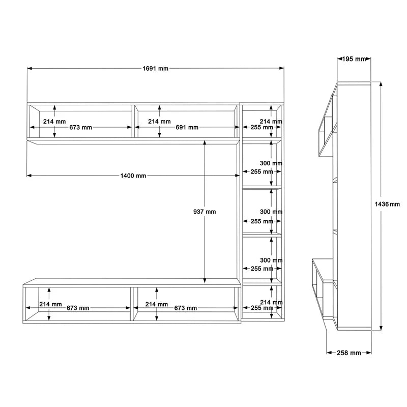 WALL-MOUNTED TV SET SAN REMO – WHITE / OAK (170 CM)