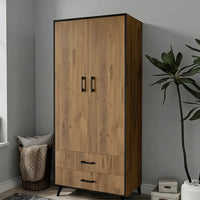 PALERMO TWO-DOOR WARDROBE WITH DRAWERS – ATLANTIC OAK &amp; BLACK FRAME (182 cm)