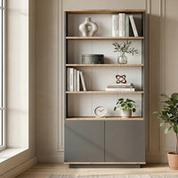 COMBINED VERTICAL BOOKCASE CREMONA WITH 2 DOORS – ANTHRACITE &amp; ATLANTIC OAK
