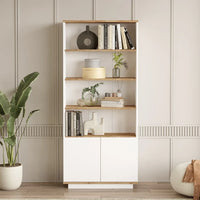 CREMONA Combined Vertical Bookcase with 2 Doors – White &amp; Atlantic Oak